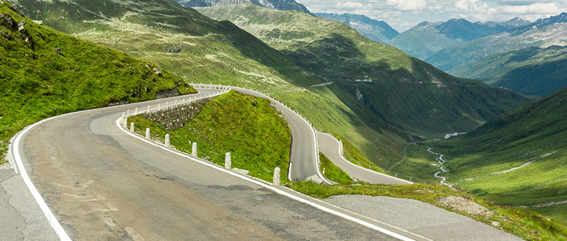wide open road in Switzerland