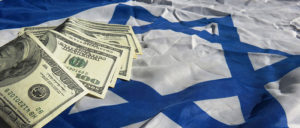 US dollars on Israeli flag